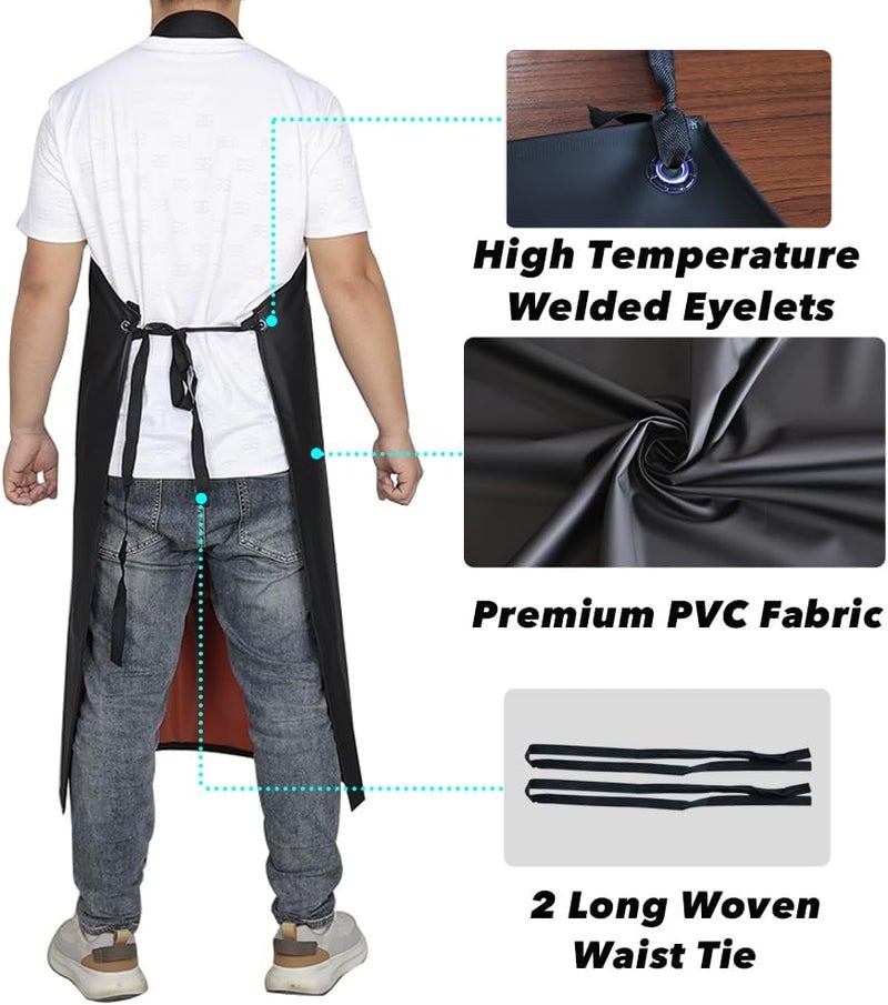 STPGIFC Waterproof Rubber Vinyl Apron -42.5" x 33.8" Plus Size Double Reinforced Chemical Resistant PVC Black Bib Apron - Image 3